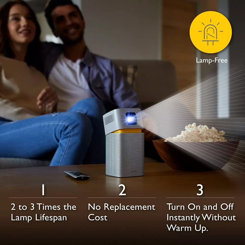 BenQ GV1 DLP Smart Stylish 854 x 480 Portable LED Projector 200 lumens (in-Built Battery, Wi-Fi, Hotspot, Wireless Display, Bluetooth Speaker, Unique Tilt Hinge, Auto Key Stone, USB-C) White