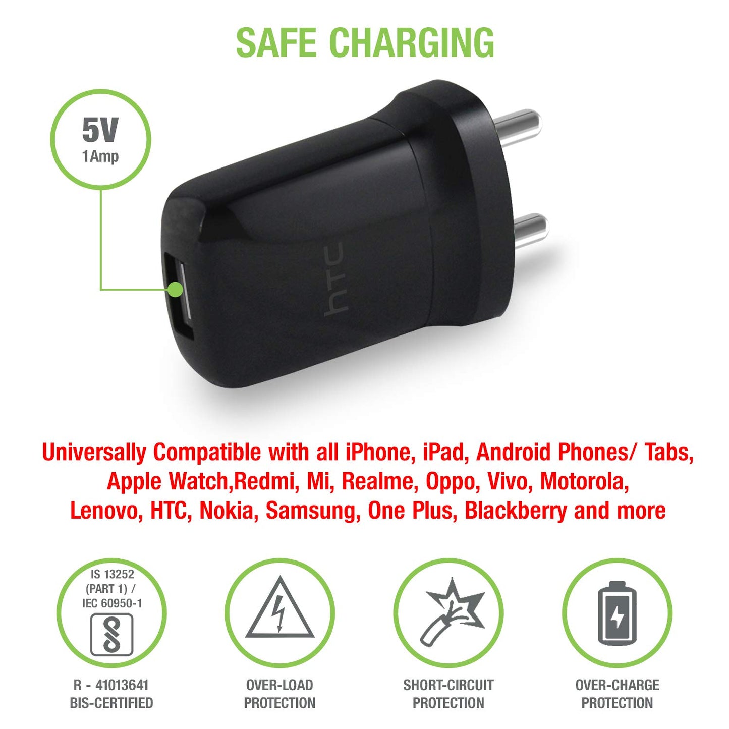 HTC E250 USB Wall Charger for All iPhone, Android, Smart Phones & Tabs