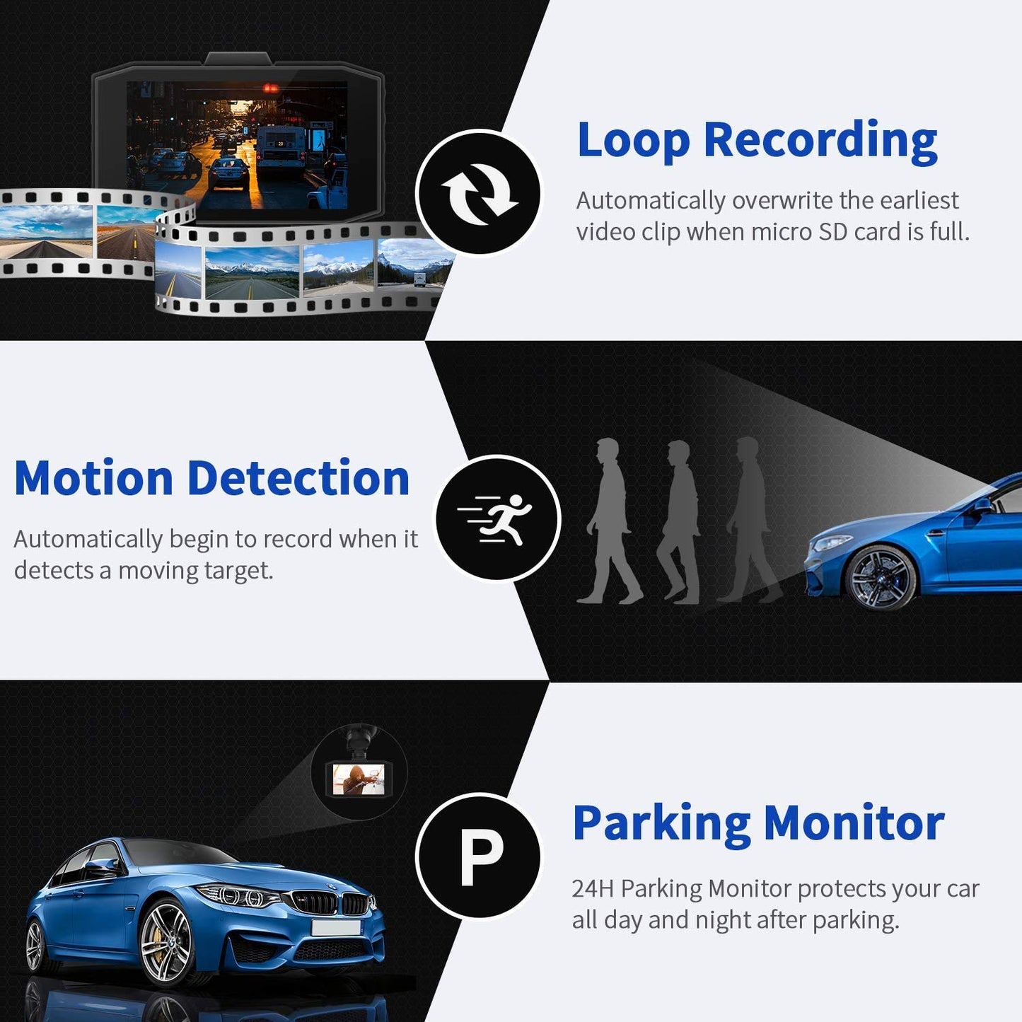 Campark Dash Cam Front and Rear Full HD Dual Dashboard Camera