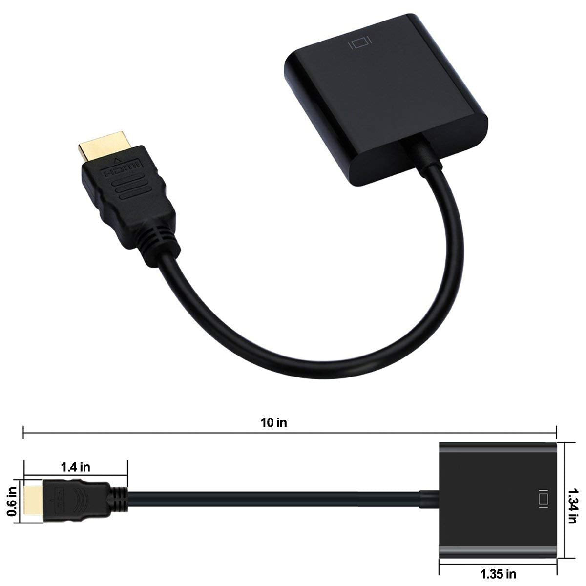 HDMI to VGA Adapter, 1080P HDMI Male to VGA Female Converter with USB & 3.5mm Audio Jack for PS4, Projectors, PC, Laptop and More
