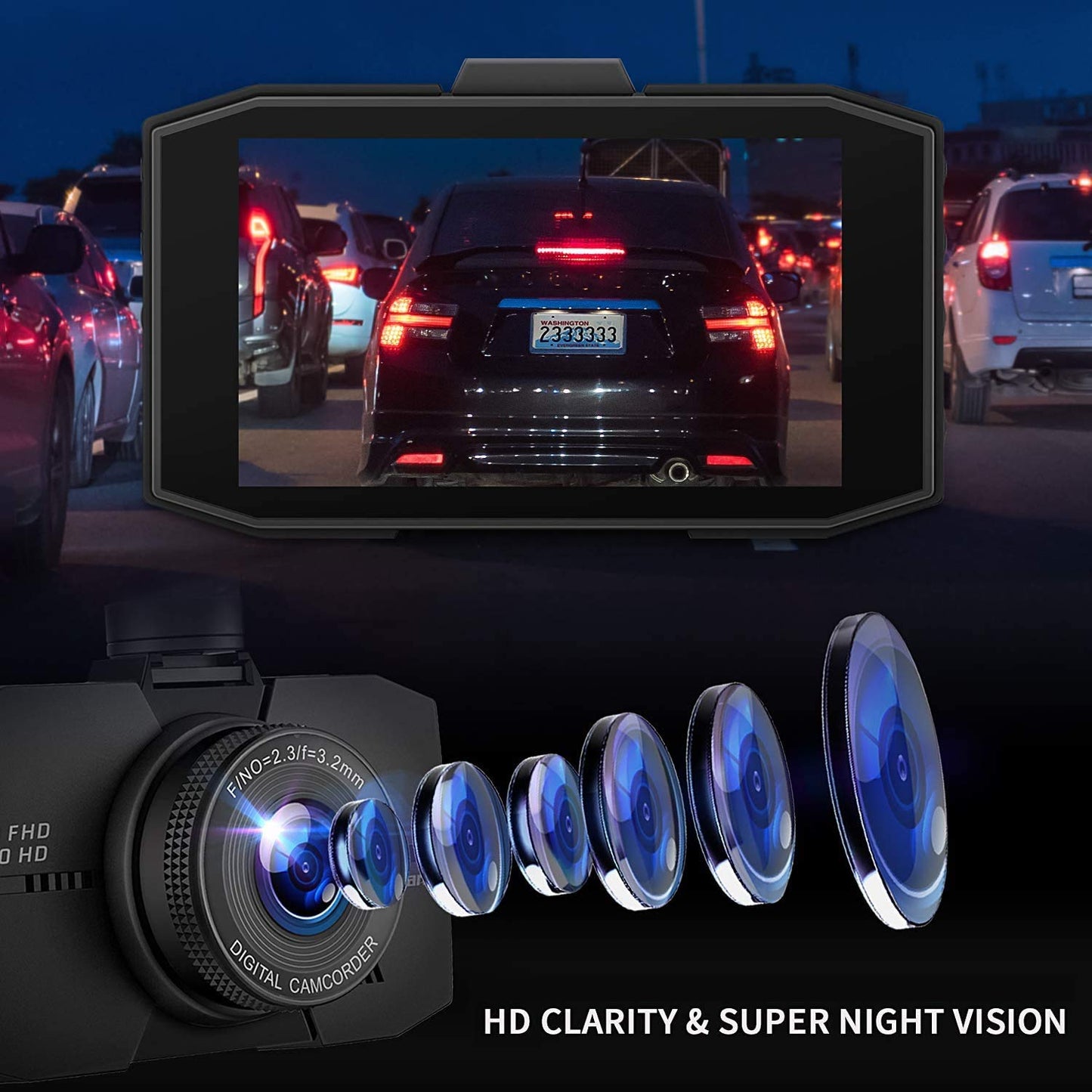 Campark Dash Cam Front and Rear Full HD Dual Dashboard Camera