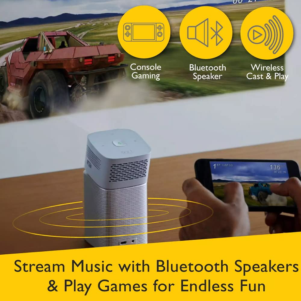 BenQ GV1 DLP Smart Stylish 854 x 480 Portable LED Projector 200 lumens (in-Built Battery, Wi-Fi, Hotspot, Wireless Display, Bluetooth Speaker, Unique Tilt Hinge, Auto Key Stone, USB-C) White