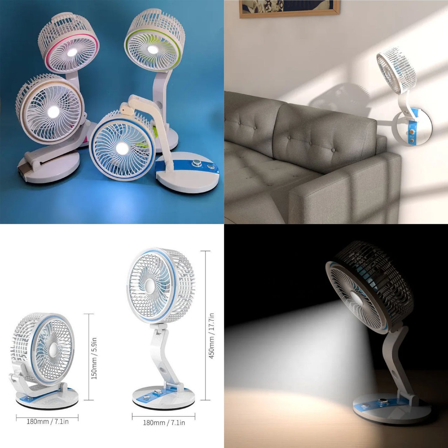 360° Adjustable Folding Fan With LED