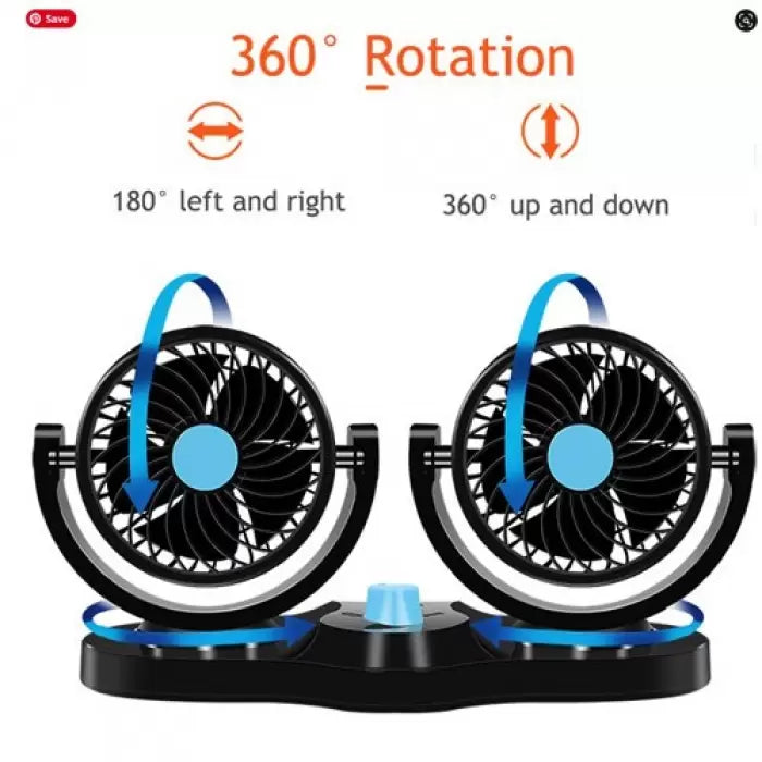 12V All Round Adjustable 360 Degree Rotatable Low Noise Dual Head Car Dashboard Air Cooler Fan By Carhatke
by Carhatke