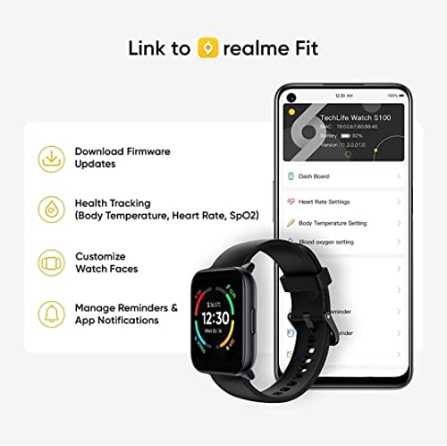 realme TechLife Watch S100 1.69 HD Display with Temperature Sensor Smartwatch