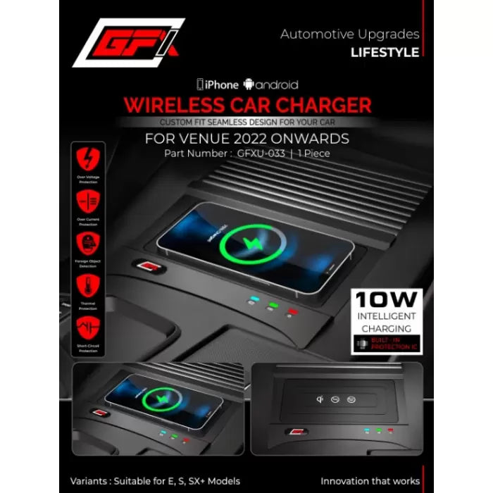 GFX 10W Wireless Car Mobile Charger For Hyundai New Venue Facelift 2022 Onward
by GFX
