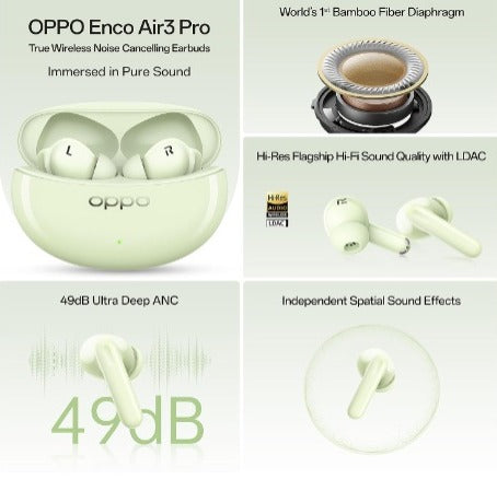 Oppo Enco Air3 Pro 49dB ANC,  (Green)