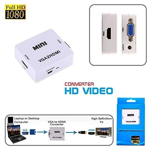 VGA to HDMI, Mini HD 1080P 3.5mm Audio VGA to HDMI HD HDTV Video Converter Box Adapter VGA2HDMI for PC Laptop Dispaly Projector