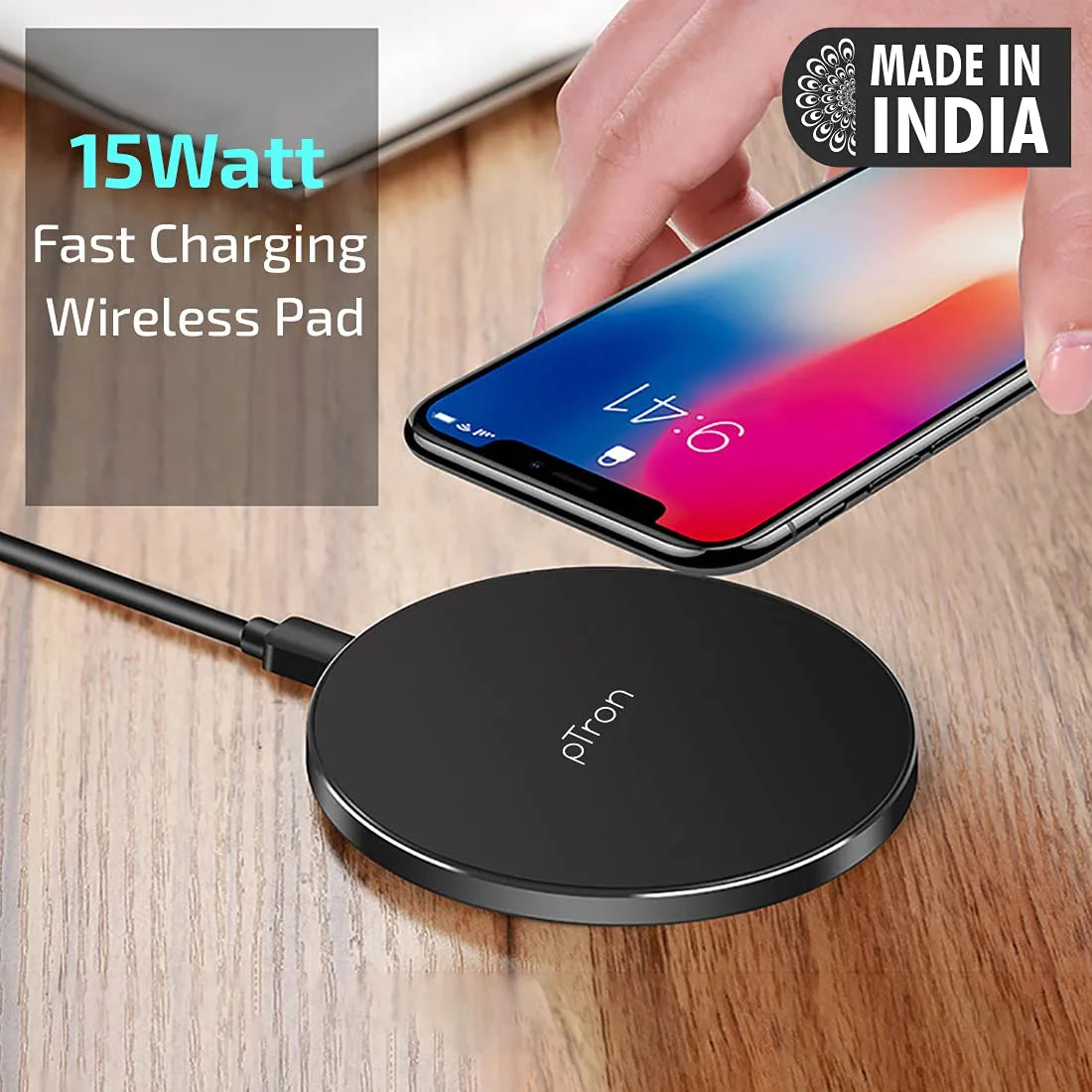 pTron Bullet Wireless WX21 15W Fast Charging Pad with 3A Type-C