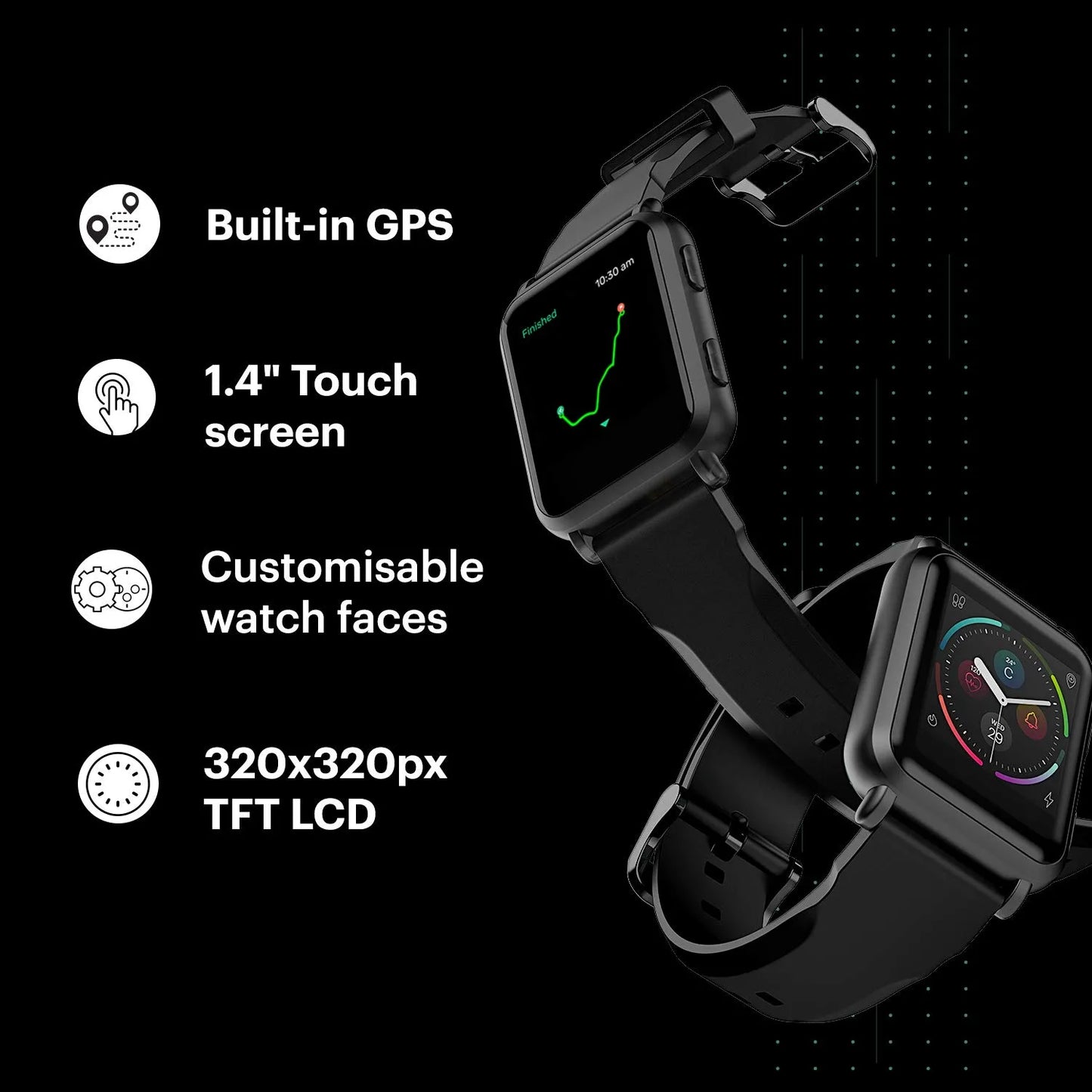 Noise ColorFit NAV Smart Watch with Built-in GPS and High Resolution Display (Stealth Black)
