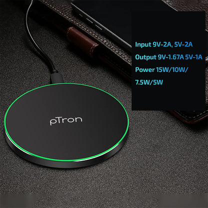 pTron Bullet Wireless WX21 15W Fast Charging Pad with 3A Type-C