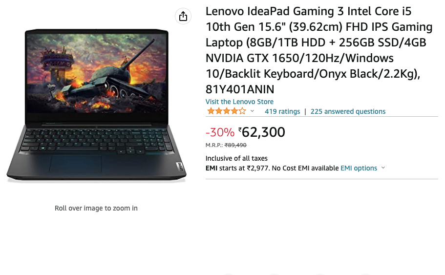 Lenovo IdeaPad Gaming 3 Intel Core i5 10th Gen