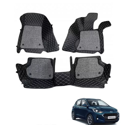 Hyundai Grand i10 NIOS Onwards Premium Diamond Pattern 7D Car Floor Mats (Set of 3, Black & Beige)