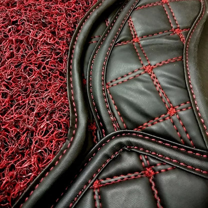 Toyota Urban Cruiser Diamond Pattern Luxury Car Floor Mats 7D Car Floor Mats Black In Red Thread (Set Of 3)