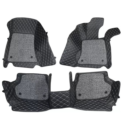 Hyundai i10 Premium Diamond Pattern 7D Car Floor Mats (Set of 3, Black & Beige)