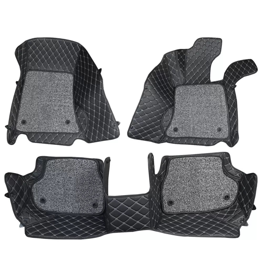 Hyundai Verna 2011-2015 Premium Diamond Pattern 7D Car Floor Mats (Set of 3, Black and Beige)