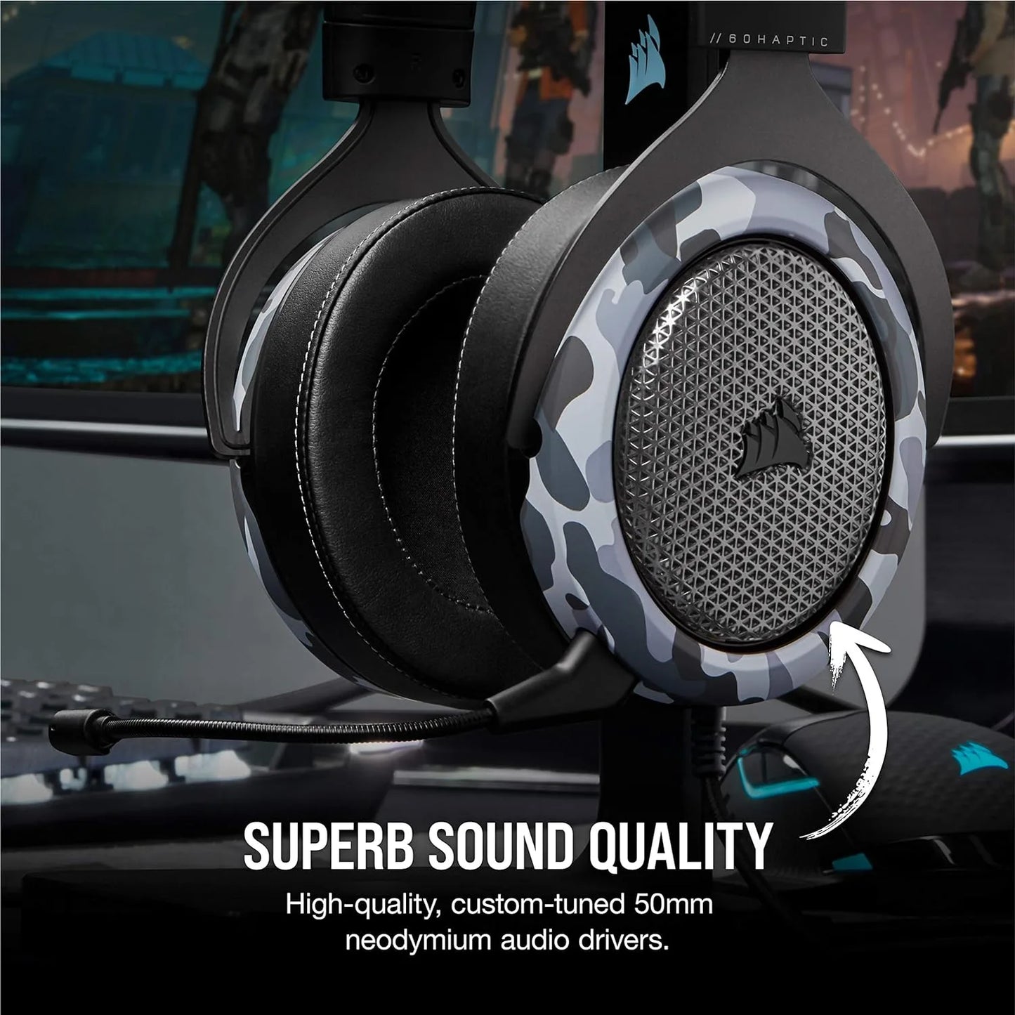 Corsair HS60 Haptic Stereo Gaming Headset with Haptic Bass, Memory Foam Earcups