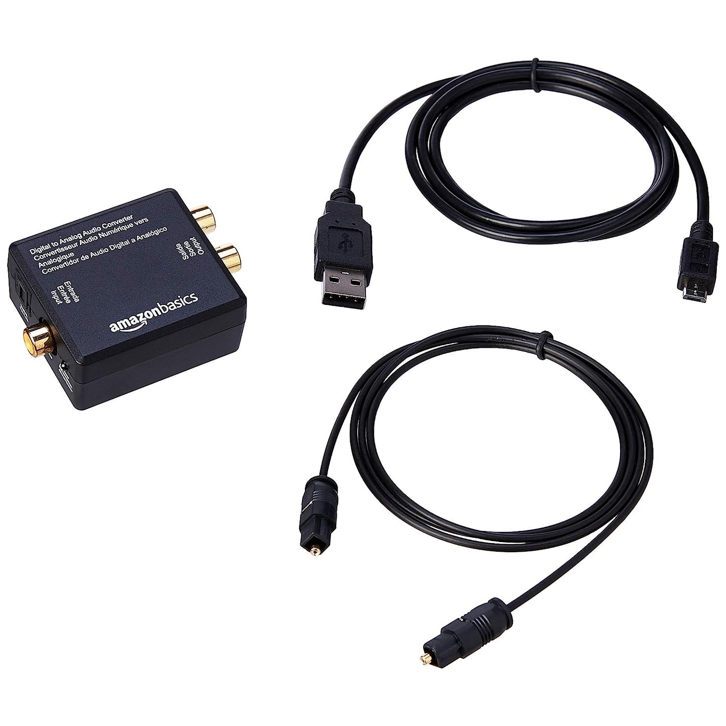 AmazonBasics Digital Optical Coax to Analog RCA Audio Converter Adapter with Fiber Cable