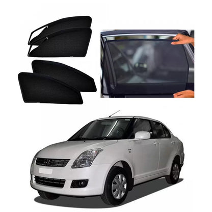 Maruti Suzuki Swift Dzire Old 2008 - 2012 Zipper Magnetic Window Sun Shades - 4 Pieces