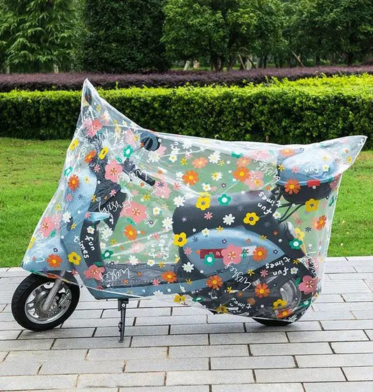 2 Wheeler Rain Cover (Transparent Flower Print)