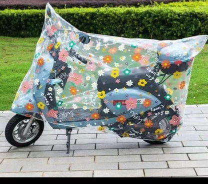 2 Wheeler Rain Cover (Transparent Flower Print)