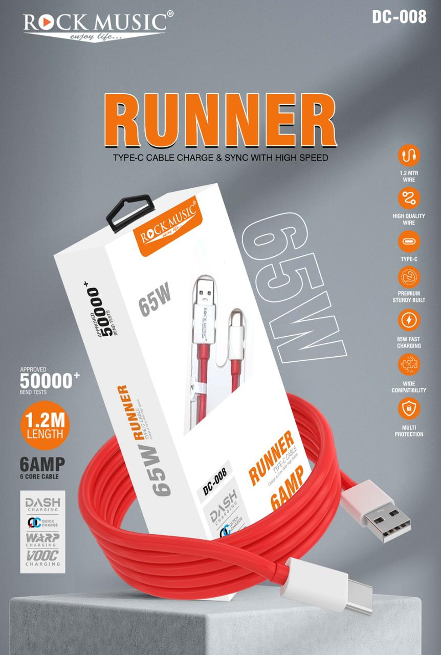 ROCK MUSIC DC -008 65 W RUNNER (USB TO TYPE C ). DATACABLE PREMIUM QUALITY