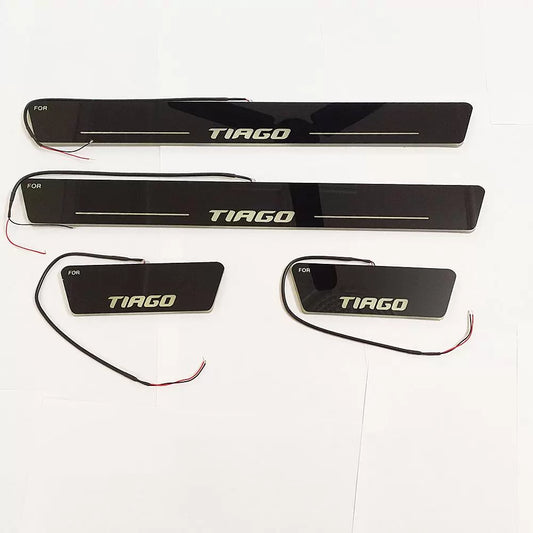 Tata Tiago Door Foot LED Mirror Finish Black Glossy Scuff Sill Plate Guards - 4 Pieces

by Imported