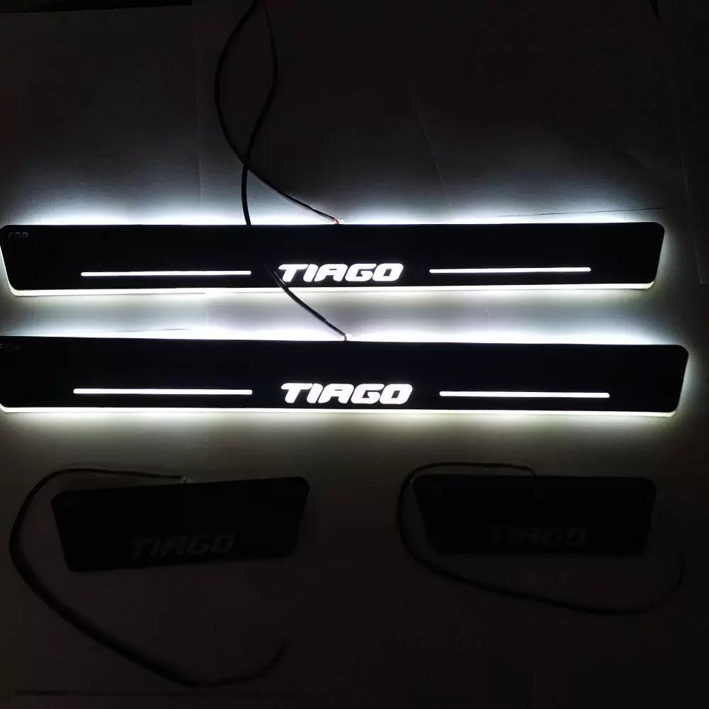 Tata Tiago Door Foot LED Mirror Finish Black Glossy Scuff Sill Plate Guards - 4 Pieces

by Imported