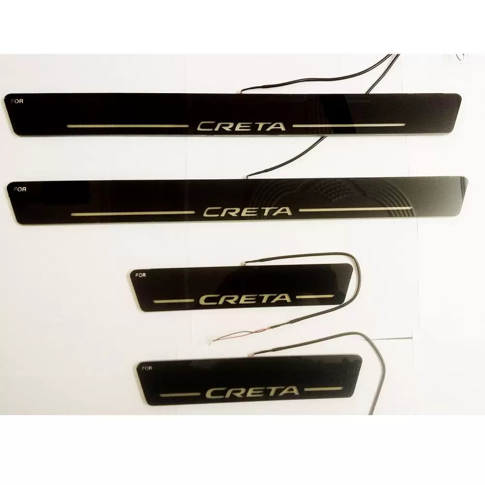 Hyundai Creta Facelift 2018-2020 Door Foot LED Mirror Finish Black Glossy Scuff Sill Plate Guards - 4 Pieces

by Imported