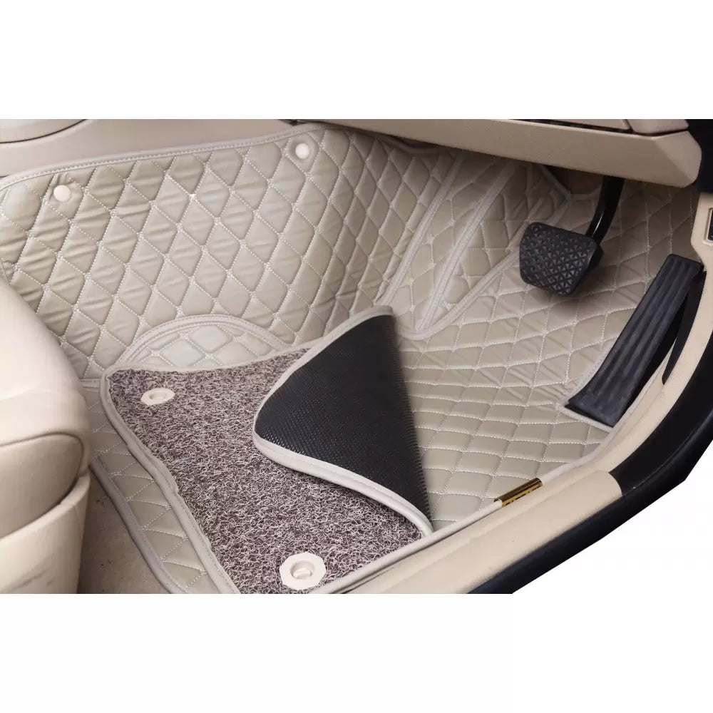 Jaguar XF Premium Diamond Pattern 7D Car Floor Mats (Set of 3, Black and Beige)