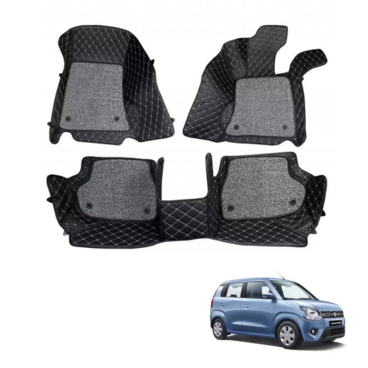 Maruti New Wagon R 2019 Premium Diamond Pattern 7D Car Floor Mats (Set of 3, Black)