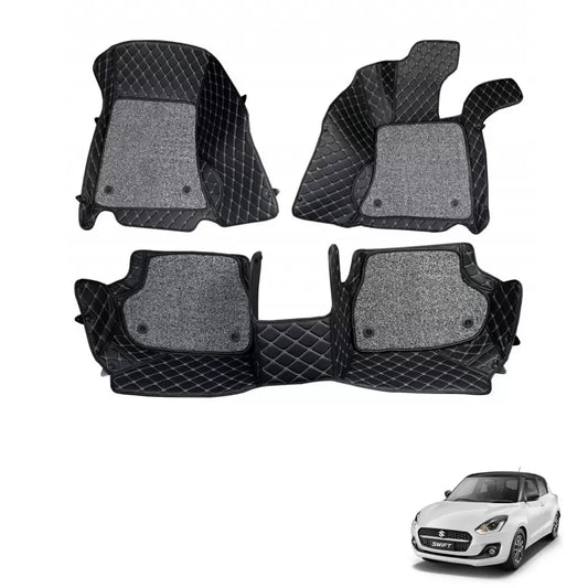 Maruti Swift Premium Diamond Pattern 7D Car Floor Mats (Set of 3, Black)