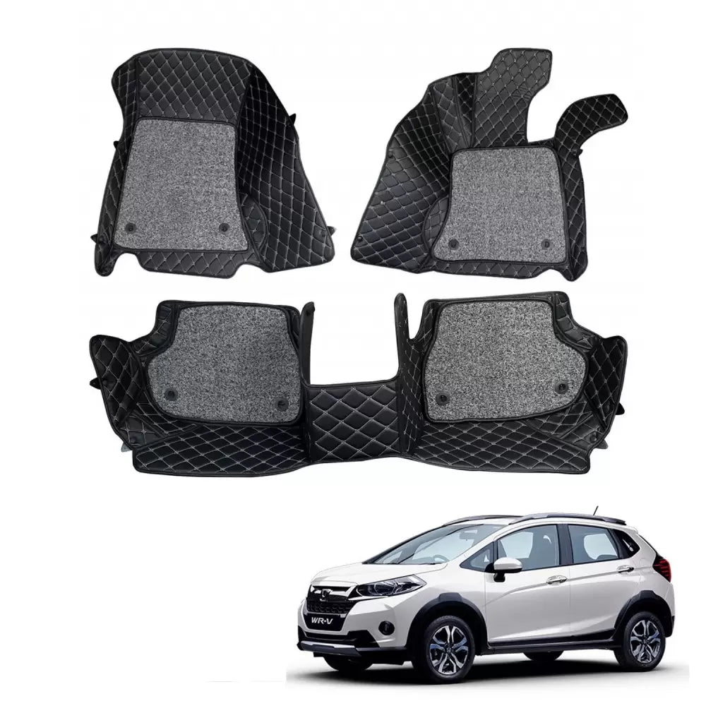 Honda WRV Premium Diamond Pattern 7D Car Floor Mats (Set of 3, Black & Beige)