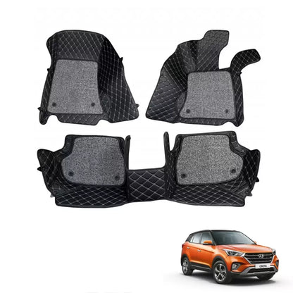 Hyundai Creta 2018-2020 Premium Diamond Pattern 7D Car Floor Mats (Set of 3, Black)