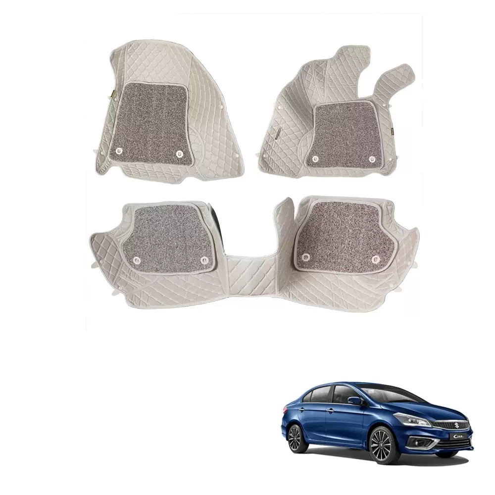 Maruti Ciaz Premium Diamond Pattern 7D Car Floor Mats (Set of 3, Beige)