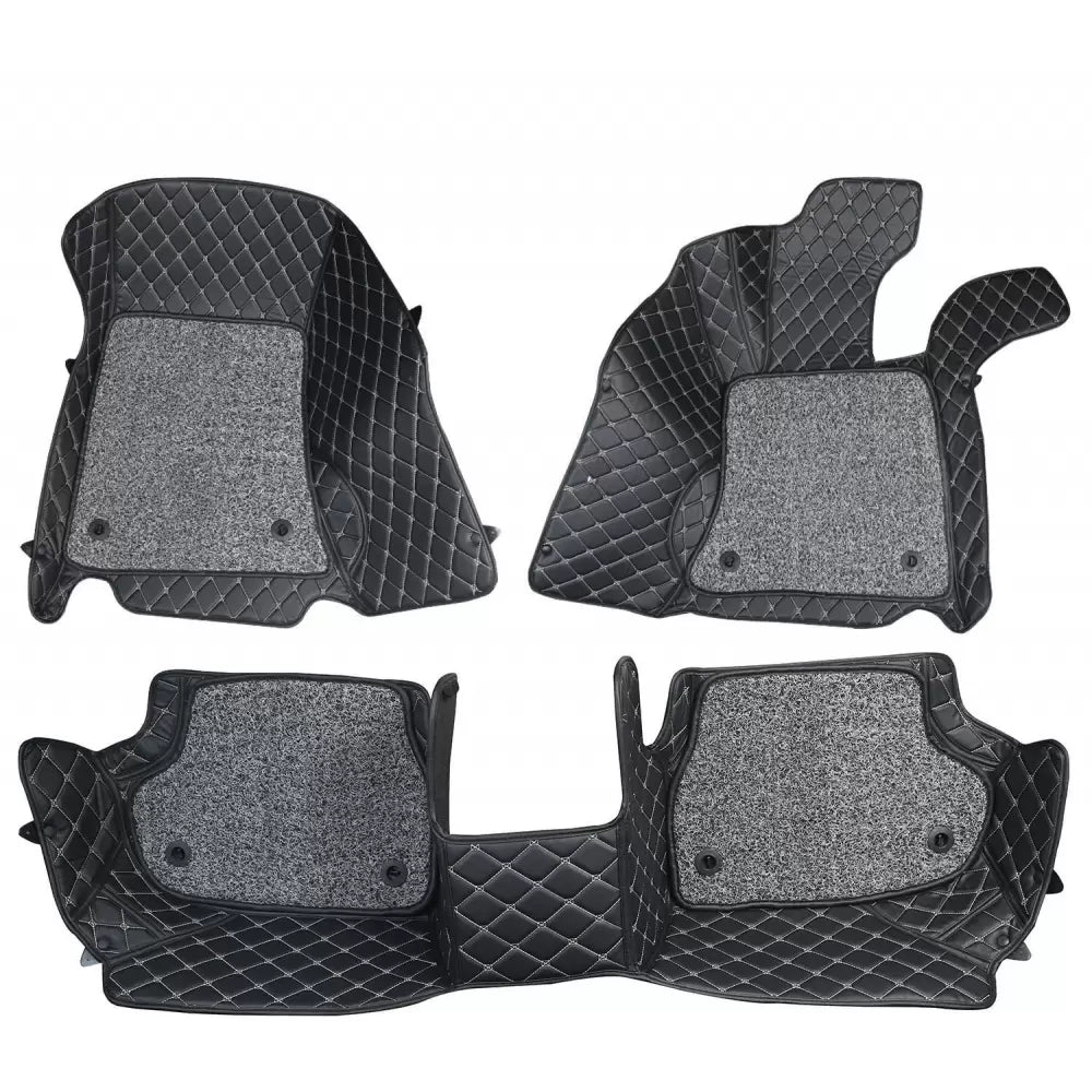 Hyundai Creta 2015-2018 Premium Diamond Pattern 7D Car Floor Mats (Set of 3, Black & Beige)