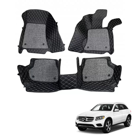 Mercedes GLC 2017 Premium Diamond Pattern 7D Car Floor Mats (Set of 3, Black and Beige)