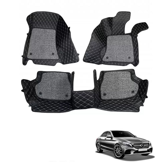 Mercedes-Benz  C Class Premium Diamond Pattern 7D Car Floor Mats (Set of 3, Black and Beige)