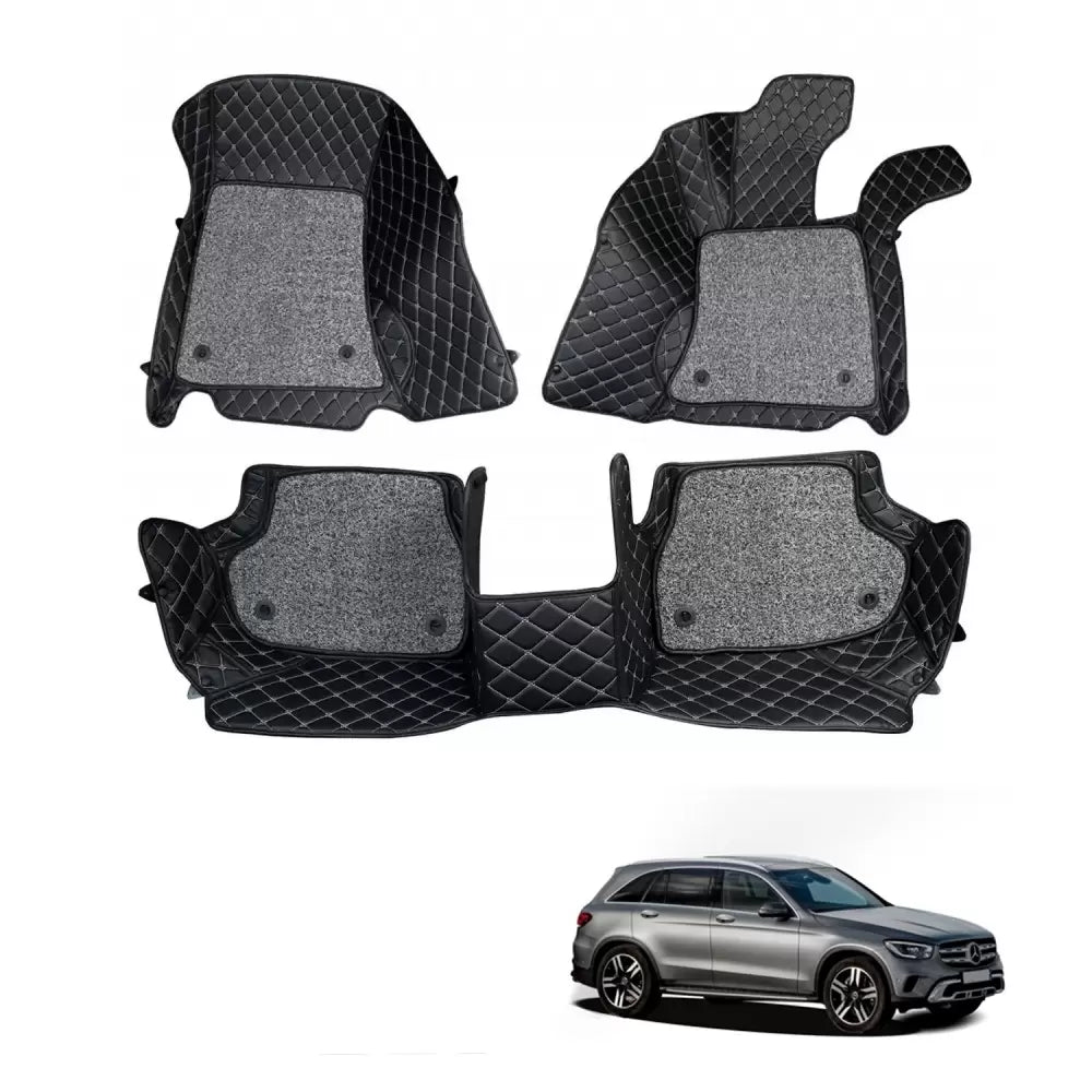 Mercedes-Benz  GLC Class Premium Diamond Pattern 7D Car Floor Mats (Set of 3, Black and Beige)