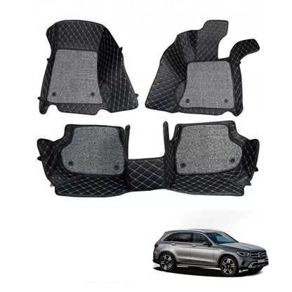 Mercedes-Benz  GLC Class Premium Diamond Pattern 7D Car Floor Mats (Set of 3, Black and Beige)