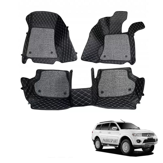 Mitsubishi Pajero Premium Diamond Pattern 7D Car Floor Mats (Set of 3, Black and Beige)