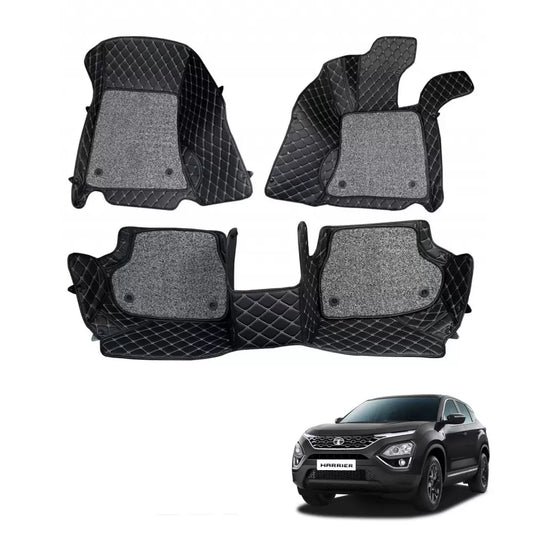 Tata Harrier Premium Diamond Pattern 7D Car Floor Mats (Set of 3, Black)