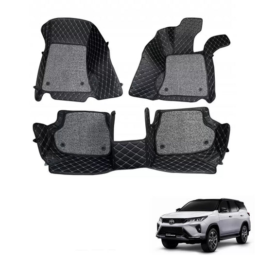 Toyota New Fortuner Facelift 2021 Premium Diamond Pattern 7D Car Floor Mats (Set of 4, Black and Beige)