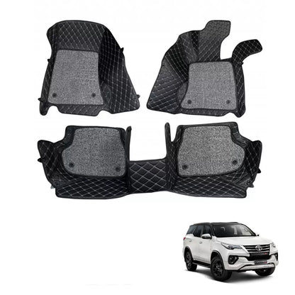 Toyota New Fortuner Premium Diamond Pattern 7D Car Floor Mats (Set of 4, Black and Beige)