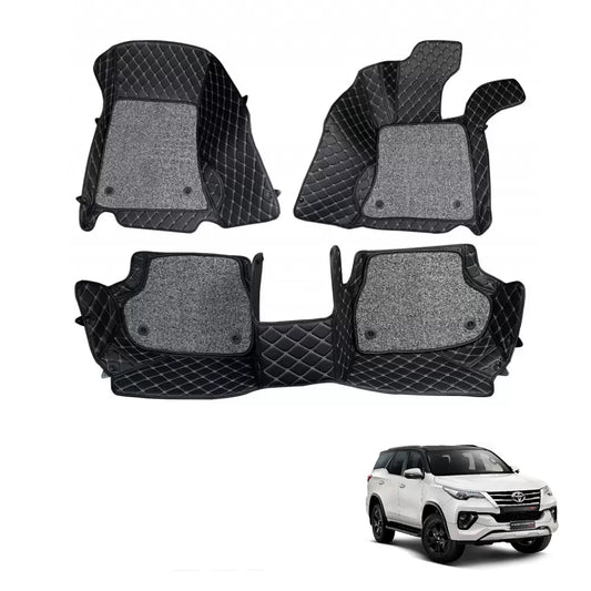 Toyota New Fortuner Premium Diamond Pattern 7D Car Floor Mats (Set of 4, Black and Beige)