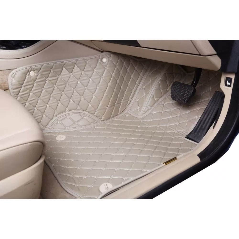 Toyota Etios Premium Diamond Pattern 7D Car Floor Mats (Set of 3, Black & Beige)