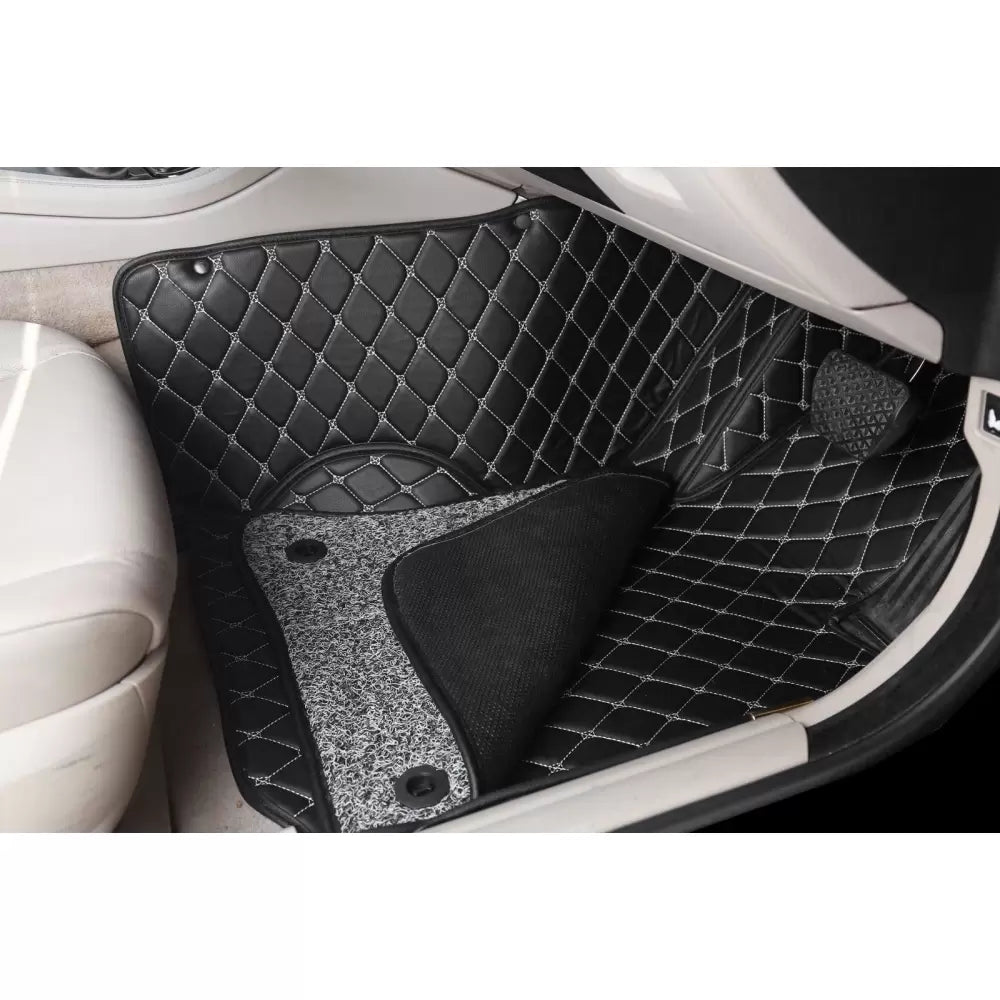 Skoda New Rapid Premium Diamond Pattern 7D Car Floor Mats (Set of 3, Black )