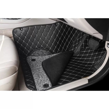 Honda City Idtech 2014 Premium Diamond Pattern 7D Car Floor Mats (Set of 3, Black & Beige)