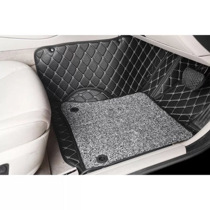 Volkswagen Vento Premium Diamond Pattern 7D Car Floor Mats (Set of 3, Black & Beige)