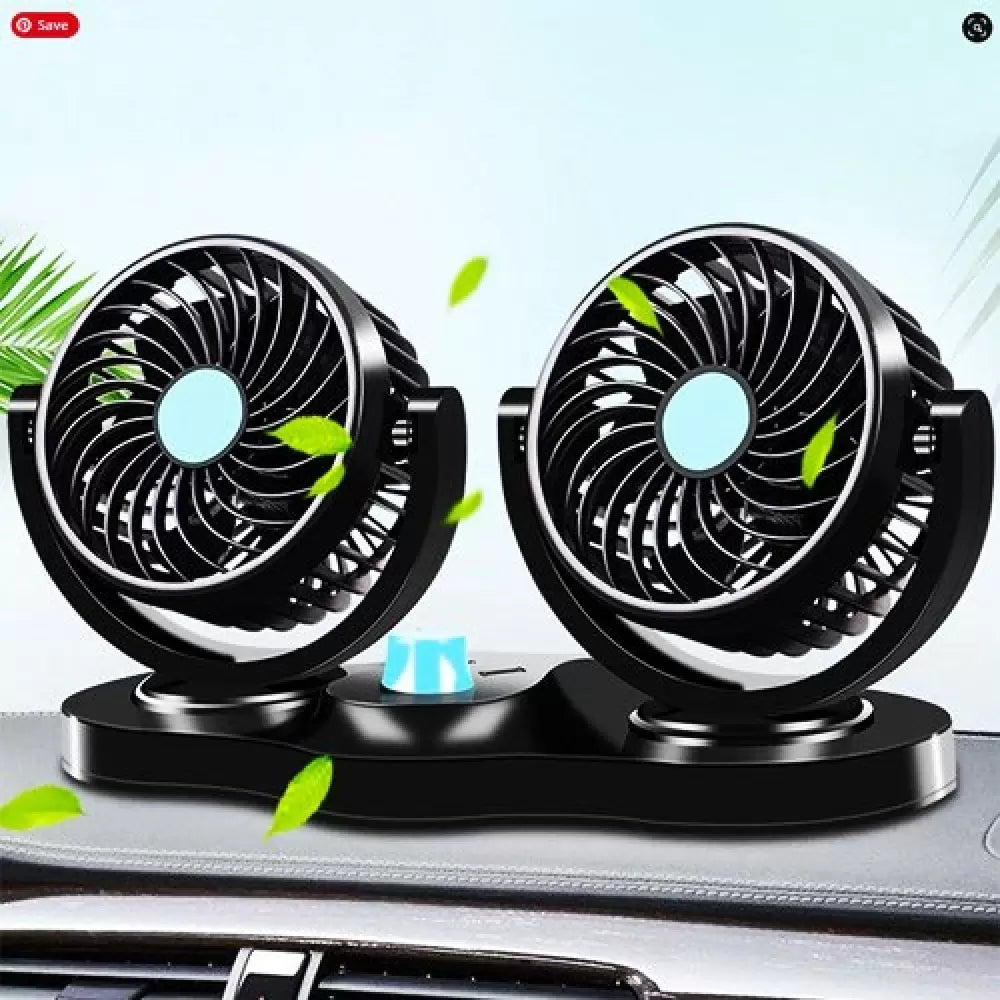 12V All Round Adjustable 360 Degree Rotatable Low Noise Dual Head Car Dashboard Air Cooler Fan